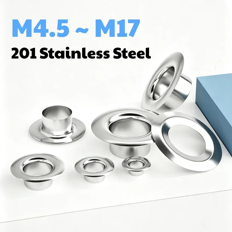 201 Stainless Steel M4.5 M4.8 ~ M17 Eyelets Grommets Hollow Rivets Silver with Washer for Leather Craft Repair Shoes