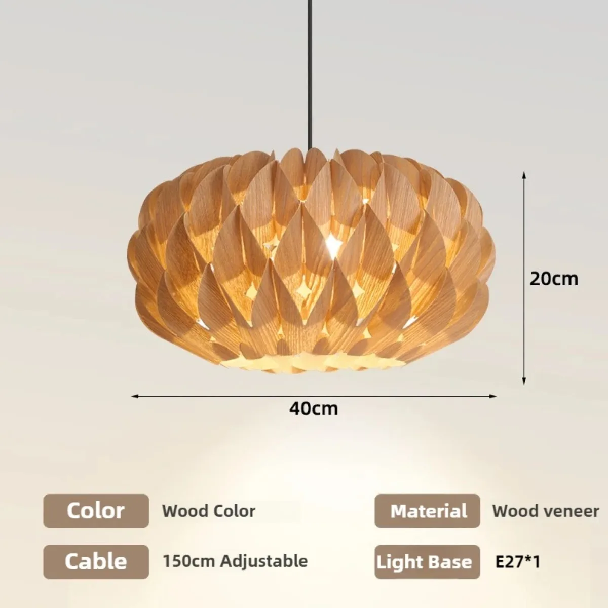 JOYINLED لوتس ثريا خشبية 40 سنتيمتر جنوب شرق آسيا المنسوجة يدويا قشرة الخشب قلادة ضوء غرفة المعيشة غرفة الطعام مصباح المطبخ #5