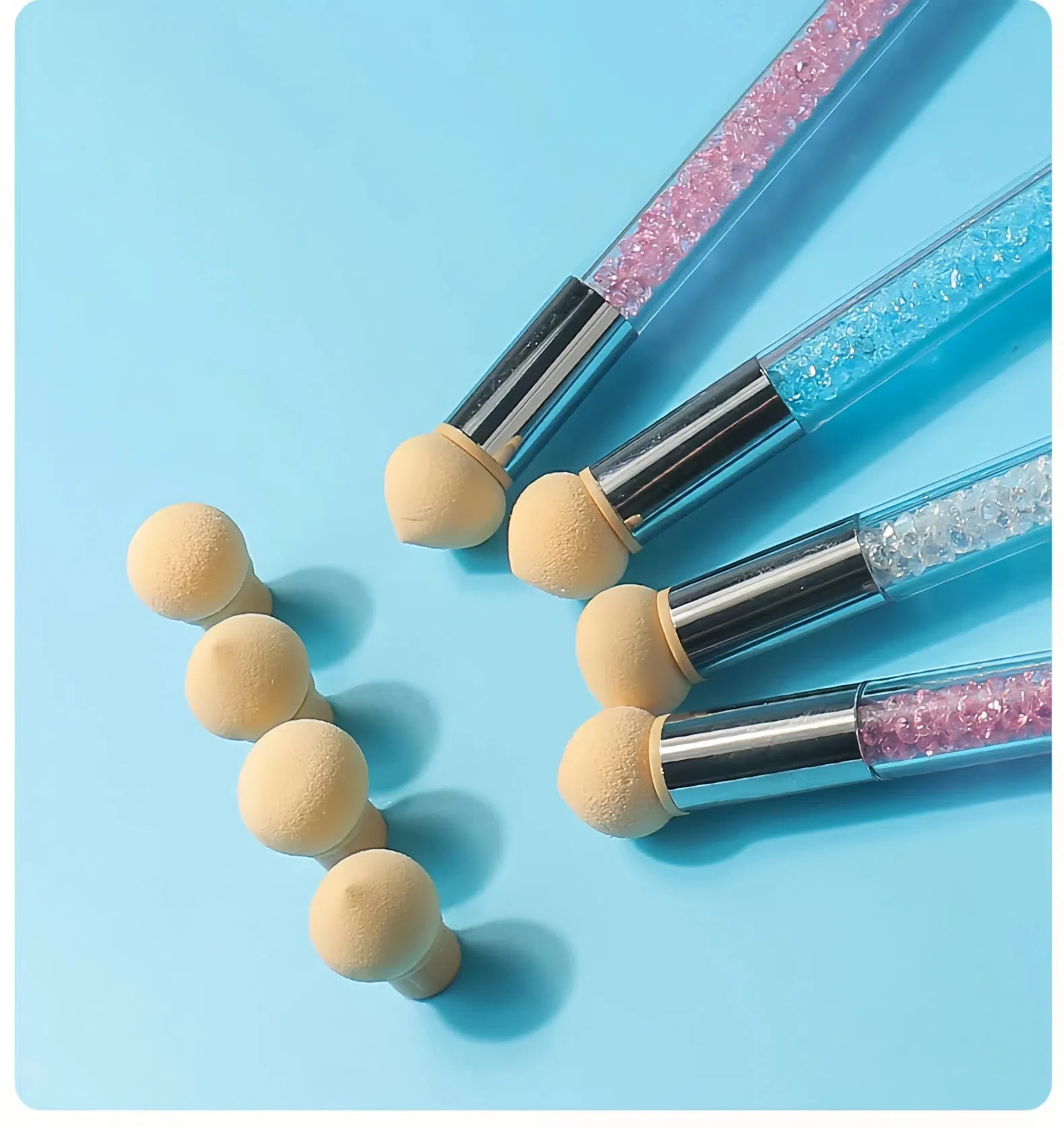 1 conjunto de escova de esponja de ponta dupla para arte em unhas, lavável, substituível, 4 cabeças para esmalte em gel, gradiente, glitter, pó, ferramentas de aplicação