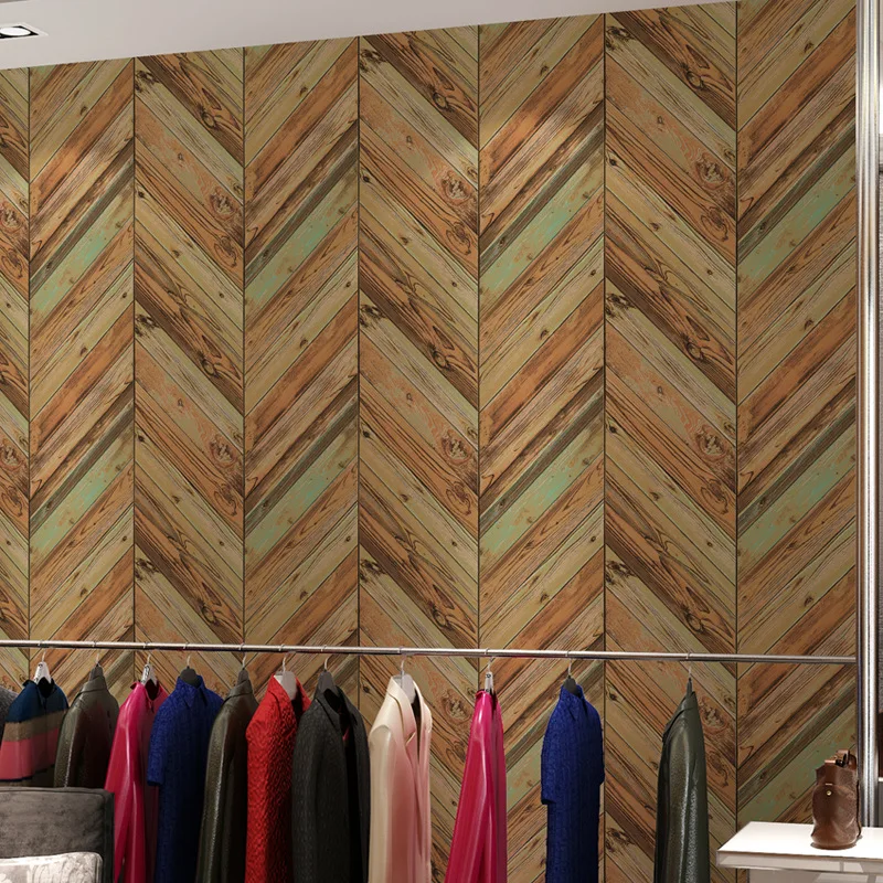 

Retro Nostalgic Wood Grain Wall Paper 3D Log Color Wood Plate Diamond Hotel Restaurant Clothing Shop Wallpaper