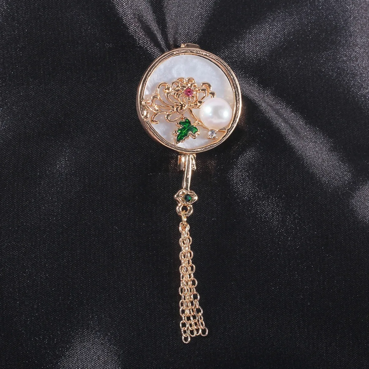 DIY Brooch Blank Brass Gold Plated Chinese Orchid, Fan Tassel Pearl Corsage Brooch For Women