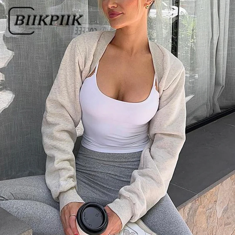 BIIKPIIK Casual Grey Women Cardigan Sporty Fitness Basic Concise Smock All-matched Plain Hoodie Warm Coats Autumn Winter Outfits