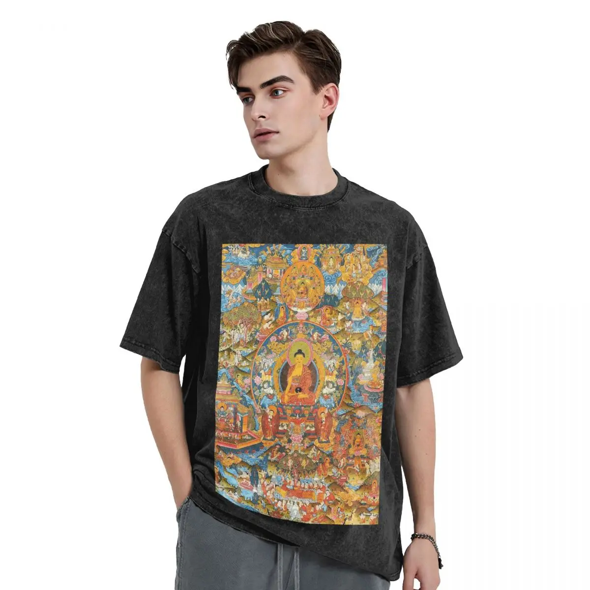 Tantric Buddhist Deity Buddhism God Buddha  Washed T Shirts Oversized Short Sleeve Hip Hop T-Shirt Streetwear Tops Tees