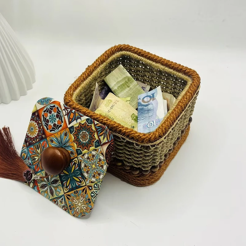 FLEXFIL jewelry storage box Vintage ethnic for women High quality Original Handmade tradition linen Weave Accessories gift box