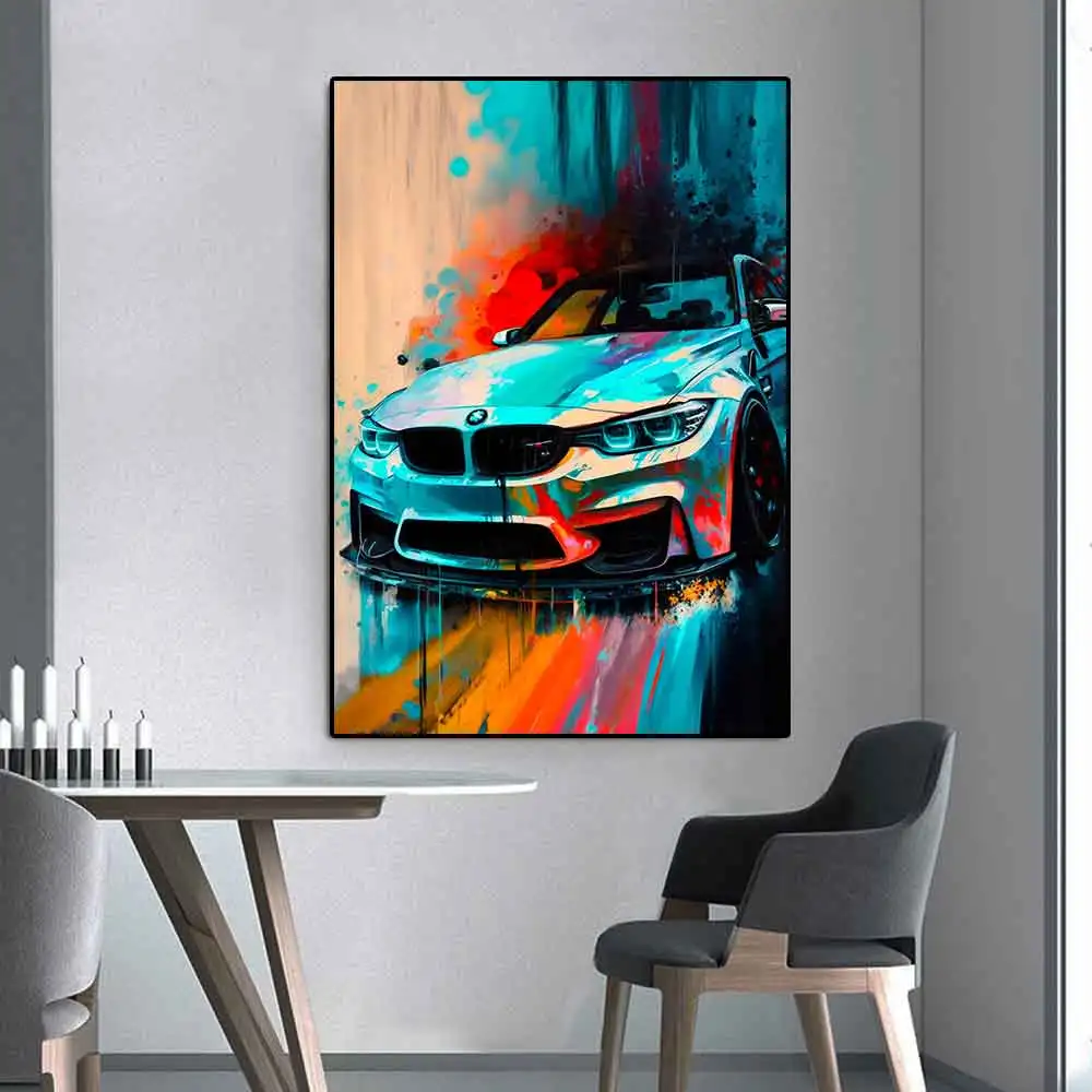 Abstract Sports Car Graffiti Canvas Painting Pop Supercar Watercolor Poster And Print Modern Racing Wall Art Room Home Decor