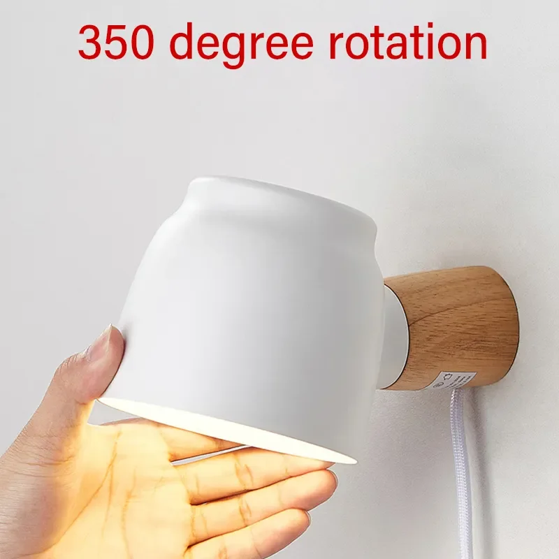 

LED Wall Lamp E14 Light Source EU US Plug Switch Wrought Iron And Woodbracket Light Indoor Bedroom Living Room Study Illuminate