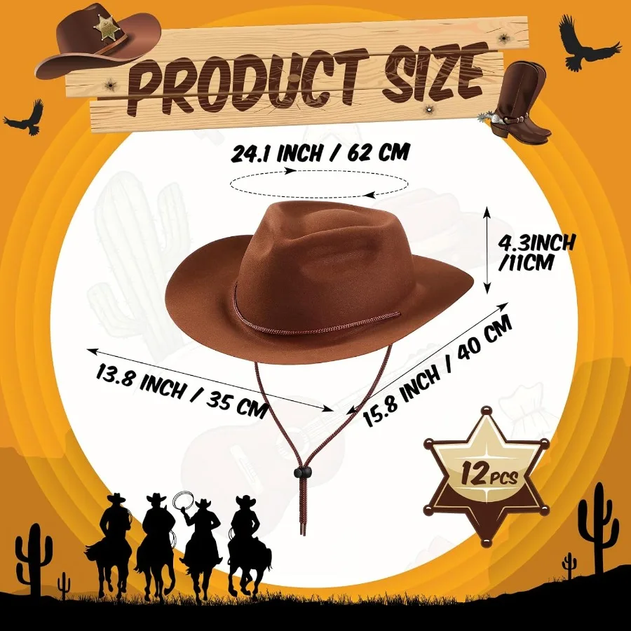 12 قطعة من البلاستيك القابل للتصرف قبعة رعاة البقر مجموعة لتزيين الحفلات واسعة الحواف على الطراز الغربي قبعة راعية البقر مثالية لحدث الأزياء