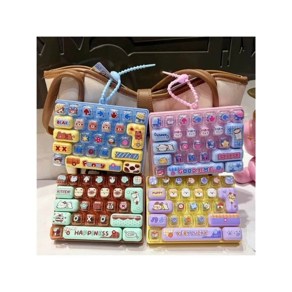 -=-26Grid Keycap Clicker Anti Stress Fidget Keyboard Keychain Decompression Button Cartoon Hand Relax Party Favor Gift 26구 키캡 키링