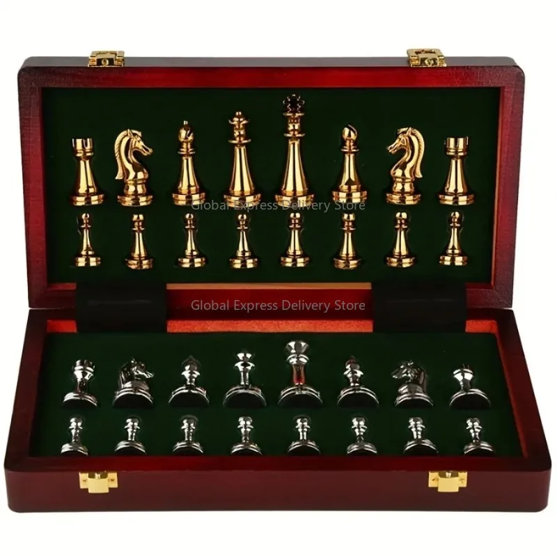 

39cm Solid Wood Chess Set Weighted Zinc Alloy Pieces, Folds for Easy Storage, Perfect Holiday Gift for Halloween Thanks