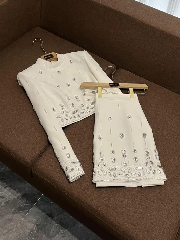 Faionable Heavy-Du ort Beaded Diamond Embellied f Skirt Set Two-Piece Set Celebri Inspired Ele Ensemble