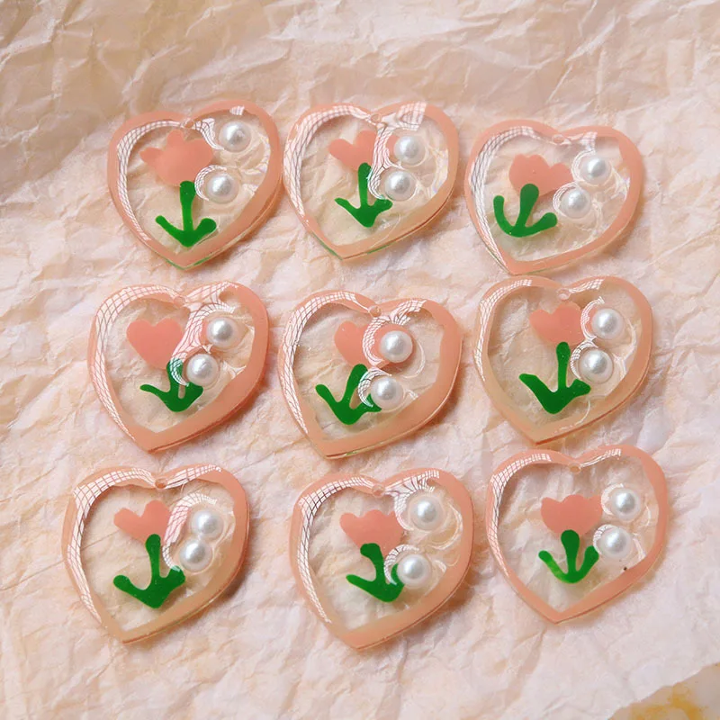 

10 шт. винтажных подвесок-цветов, прозрачные акриловые подвески в форме сердца, для самостоятельного изготовления ожерелий, серег, украшений ручной работы