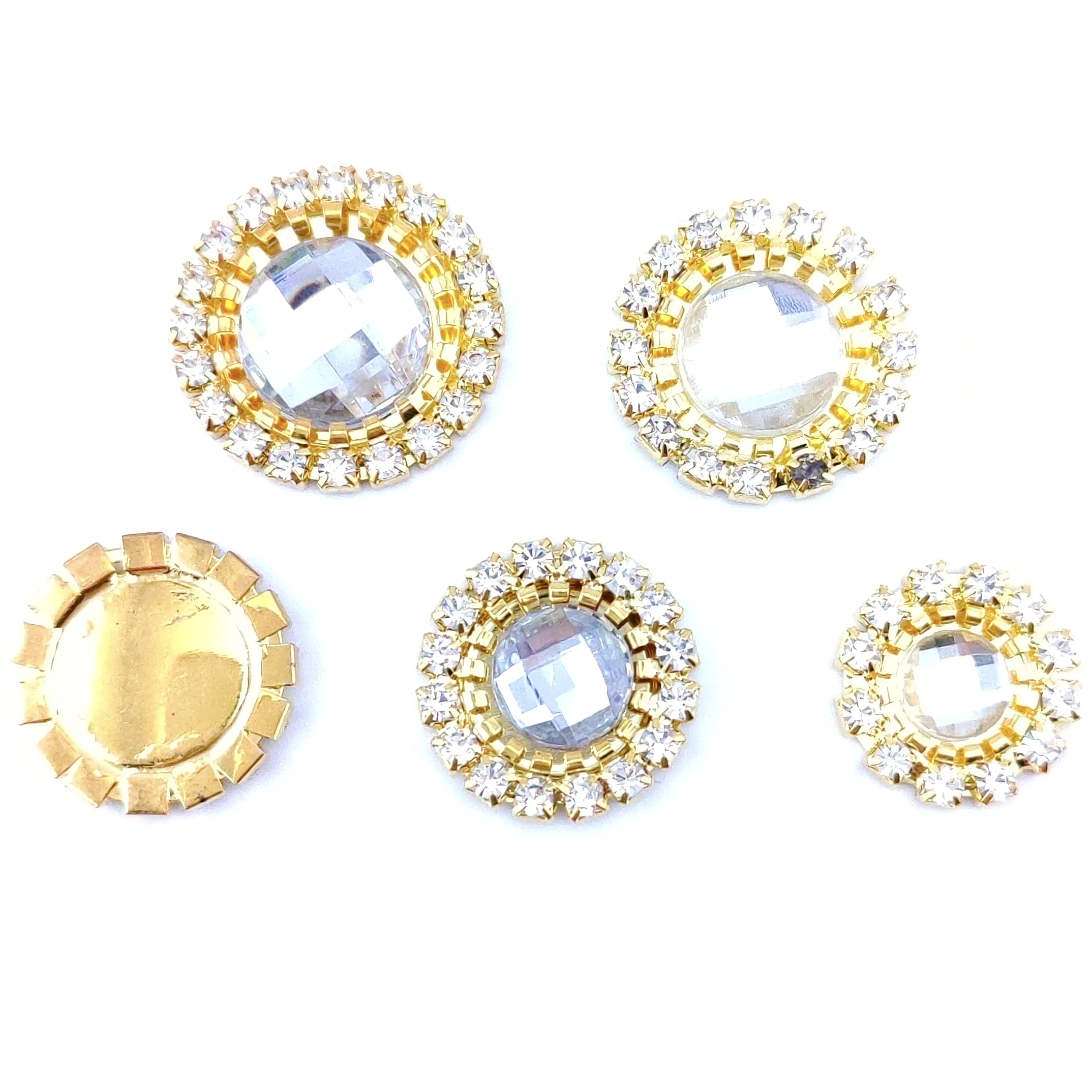 Golden Metal Rhinestone Flatback Buttons, Acrylic Pearl, DIY Clothing Decoration, Invitation Card, Ribbon Bow Accessories, 50Pcs