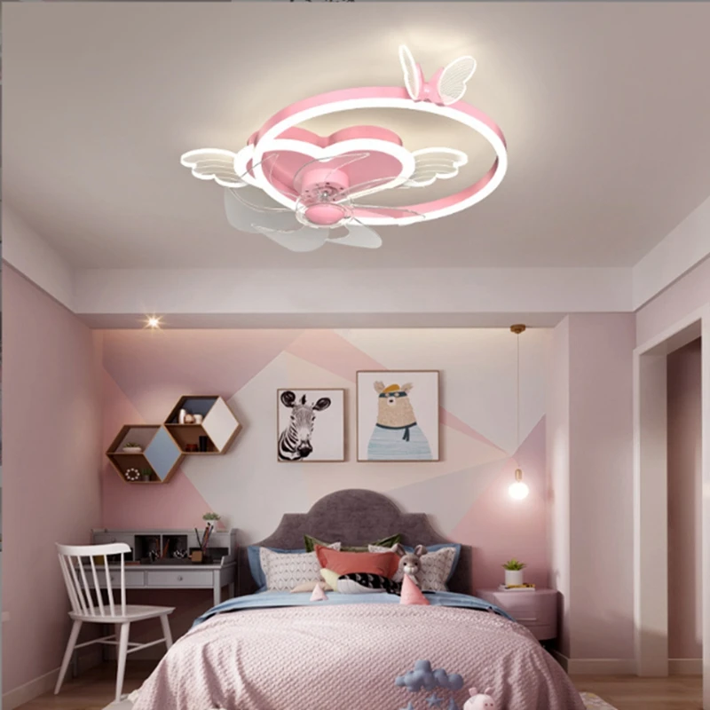 Originality Children Fan Ceiling Lamp Modern IntelligentLED Indoor Decorate Luminaires Heart Shaped Butterfly Bedroom Chandelier