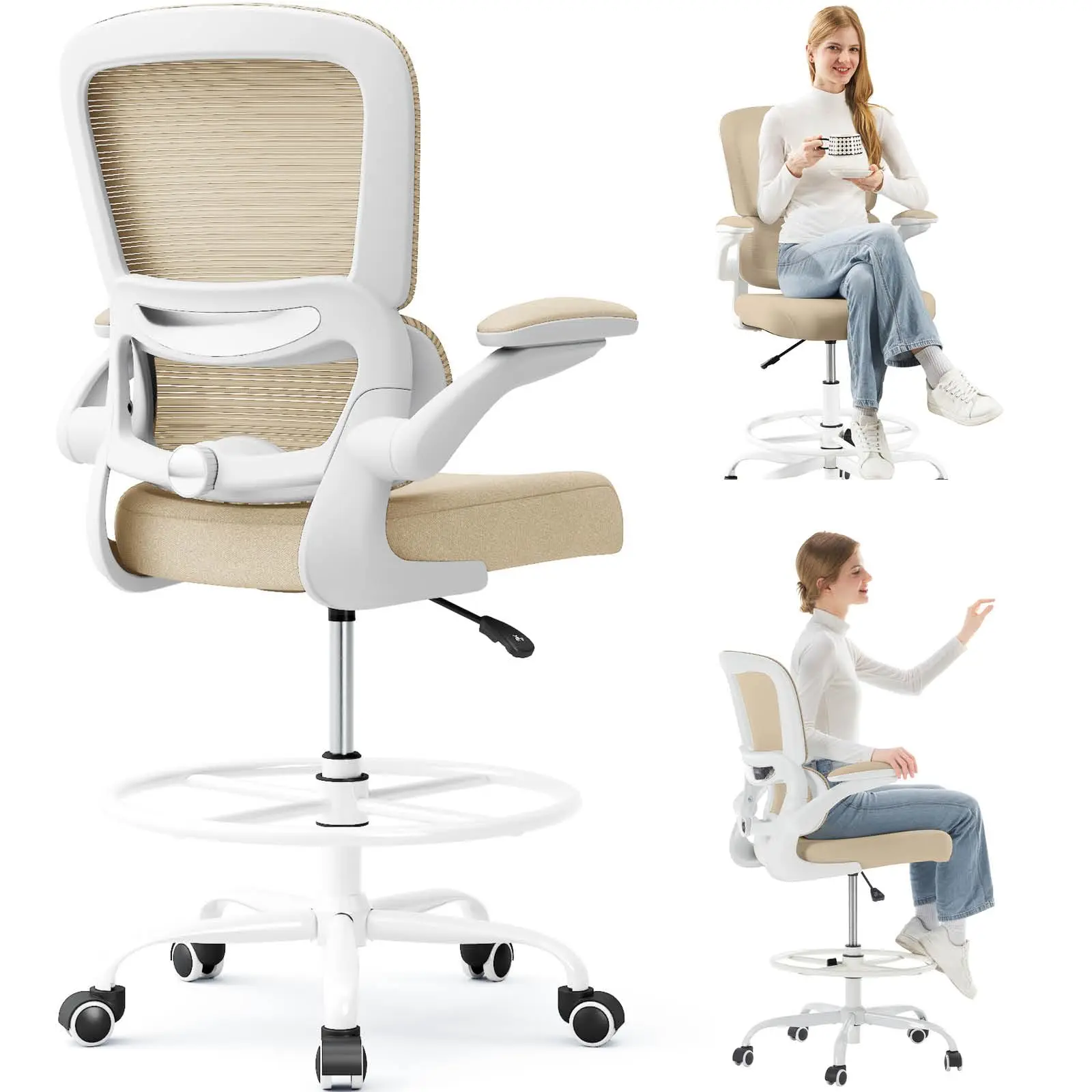 Drafting Chair - Tall Office Chair with Lumbar Support for High Desk