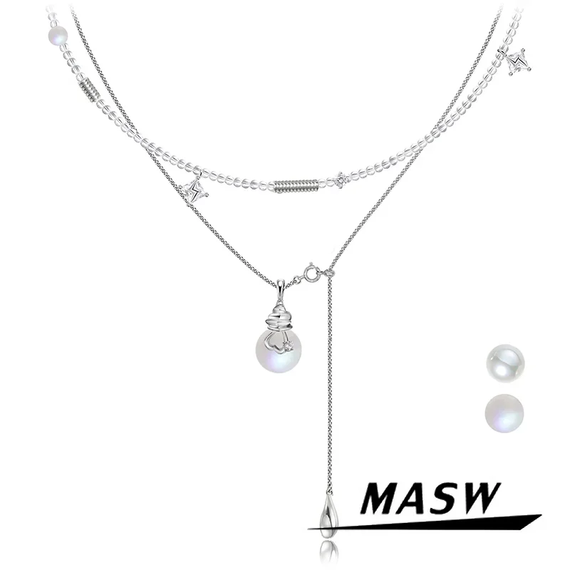 MASW Original Design Delicate Bulb Shape Cute Shiny Glass Simulated Pearl Pendant Necklace For Women Girl Fashion Jewelry