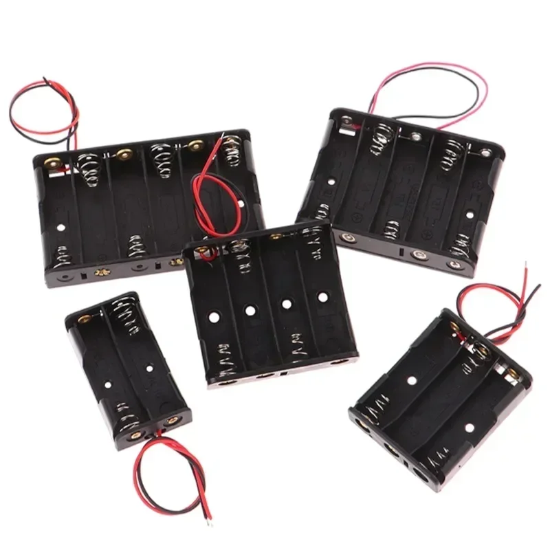 100pcs/lot 1/2/3/4/5/6 Slot AA Battery Case  Holder  DIY with 15cm Wire/9V Battery Snap Black Color