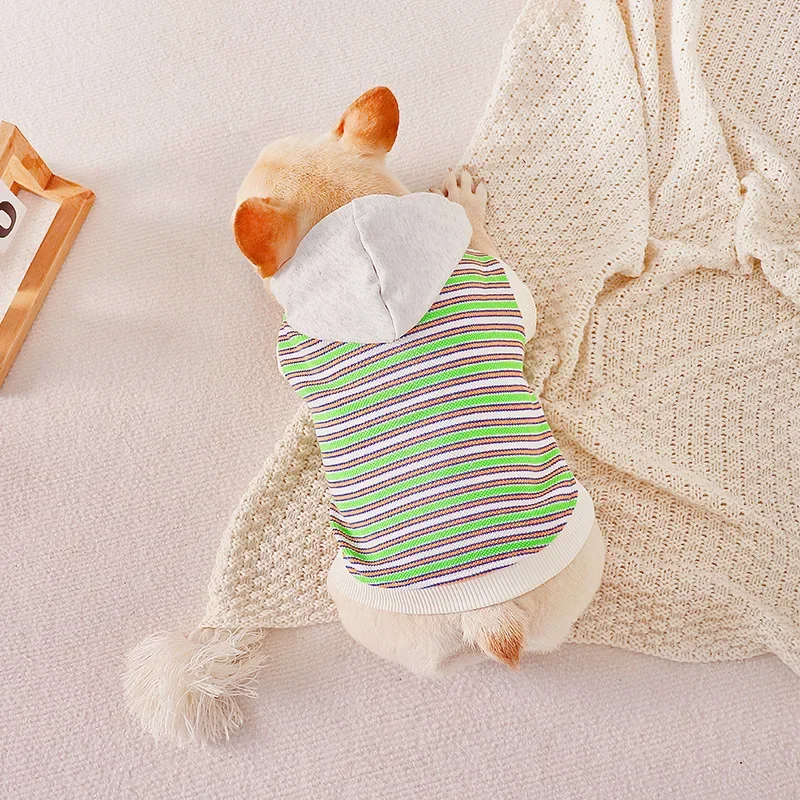 Wholesale Dog Shirts 100% Cotton Pet Clothes with Hat Stripes Hoodie Shirts for Dogs