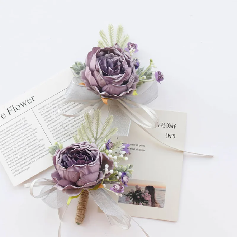 Flores de simulación de boda, suministros de boda, celebración de negocios, apertura de invitados, busto, flores de mano, púrpura, 2414