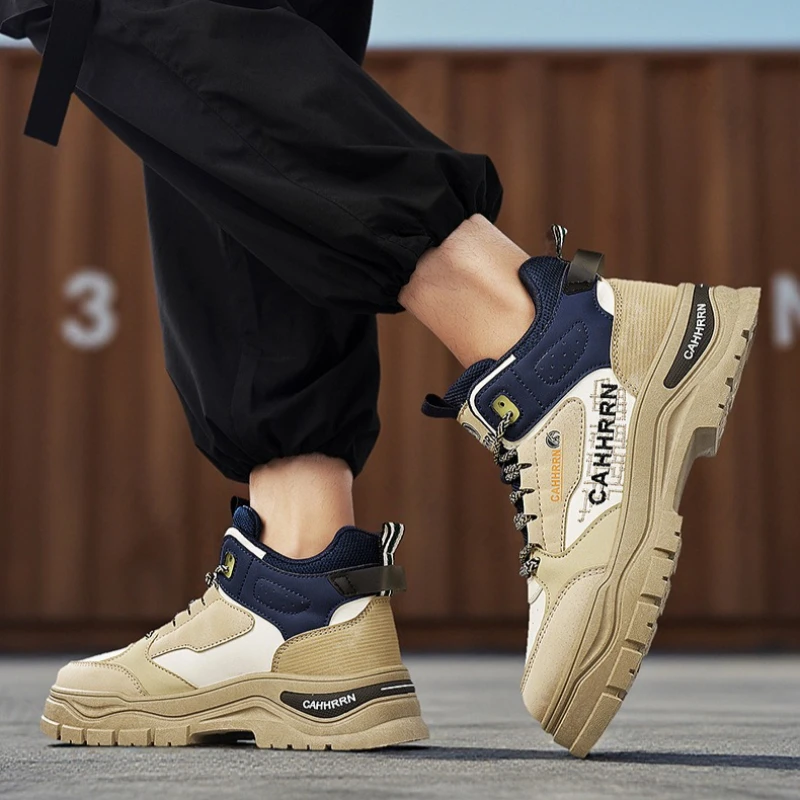 

Men's Work Shoes 2025 Autumn New Outdoor Non Slip Comfortable Platform Sneakers Fashion Cross Tied Height Increase Casual Shoes