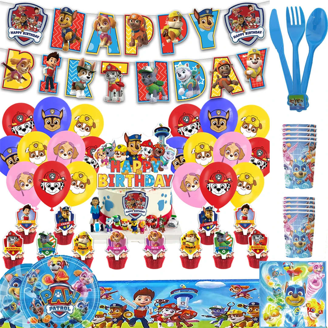 Cute PAW Patrol Birthday Party Supply Disposable Cake Topper Hanging Flag party PAW Patrol balloon suits Birthday Decorations