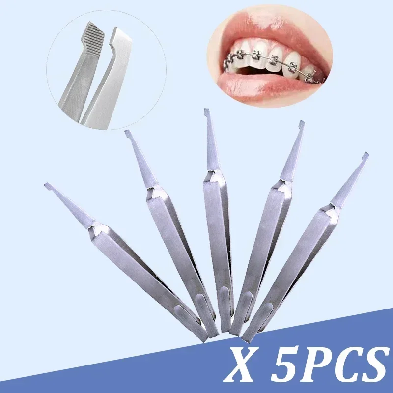 3/5pcs Dental Bracket Tweezers Holder Dentist Instrument Stainless Steel Serrated Orthodontic Tweezers Plier for Teeth Tool