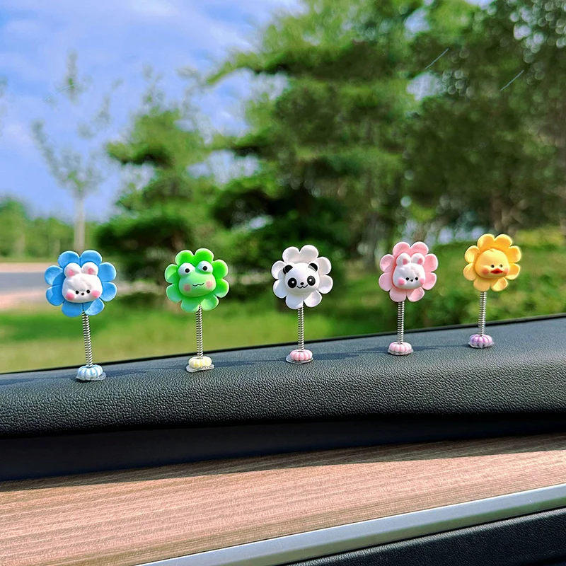 Cute Shaking Bobble Head Flower Car Interior Ornament Decorative Flower Motorcycle Cute Floret Decoration Accessories