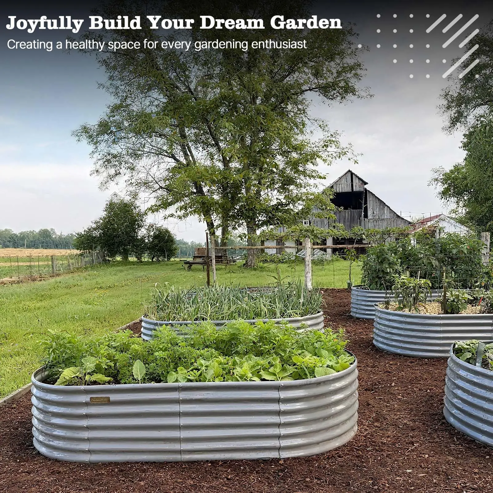 Anleolife 6x3x2ft Oval Deep Root Galvanized Raised Garden Bed, Quartz Grey