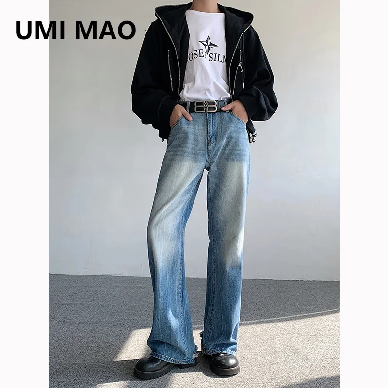 

UMI MAO Yamamoto Dark Pants Retro Washed Jeans Men's Autumn High Street Loose Straight Leg Floor Sweeping Wide Leg Trousers