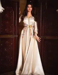 Moroccan Kaftan Muslim Evening Dresses A-line V-neck Long Sleeves Appliques Dubai Arabic Turkey Caftan Abaya Islamic Gown