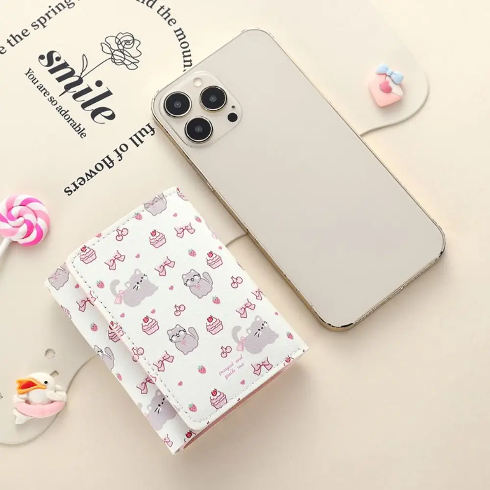 لطيف بو الجلود المحفظة القصيرة كيتي الكرتون عملة المحفظة Bowknot حامل البطاقة هدية #4