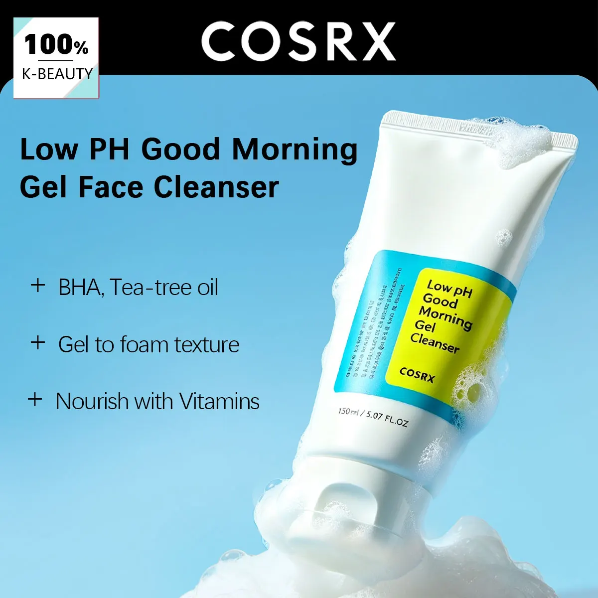 COSRX Good Morning Low pH Cleanser 150ml, Gentle Cleansing, Mild Foam Texture, Korean Cosmetics, Korean Skincare