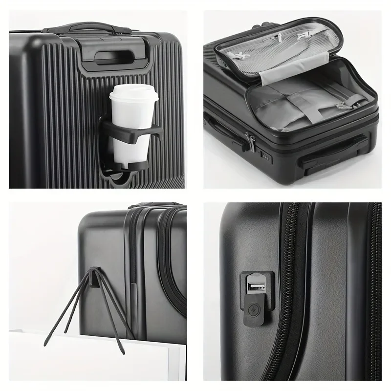 New Front Opening Luggage with Password Lock, Travel Function, and Daily Use-Suitable for Airline Check-in with Cup Holder