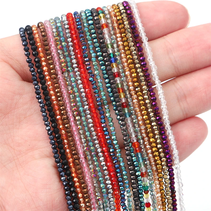 185pcs 2mm Mini Small Glass Beads Faceted Rondelle Crystal Beads for DIY Earring Bracelet Jewelry Making Needlework Sewing Beads