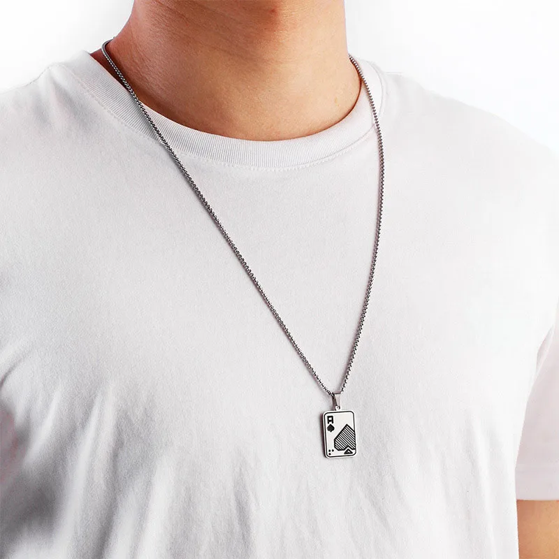 Hip Hop Poker Jewelry Stainless Steel Long Chains Teens Friendship Jewelry Gifts Lucky Ace of Spades Pendant Necklace for Men