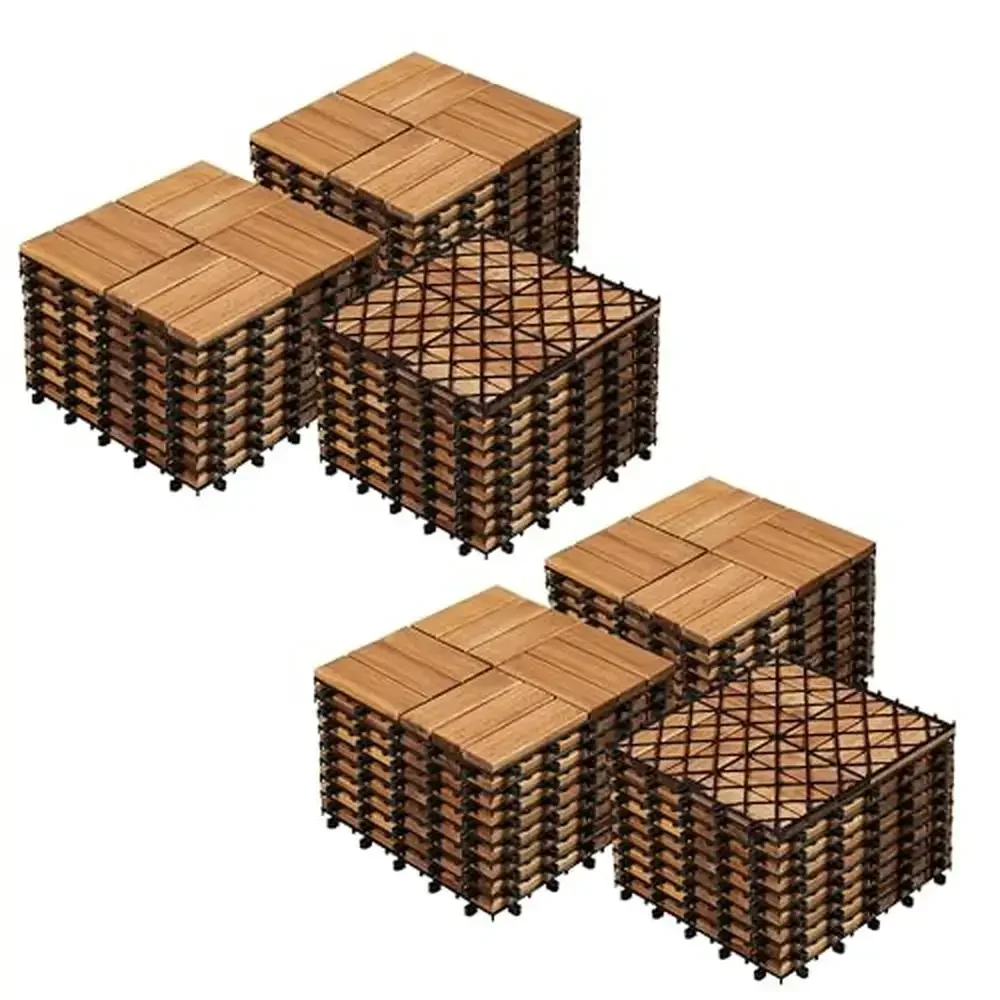 Acacia Wood Interlocking Deck Tiles Patio Flooring 12x12 Waterproof Garden Poolside 54pcs