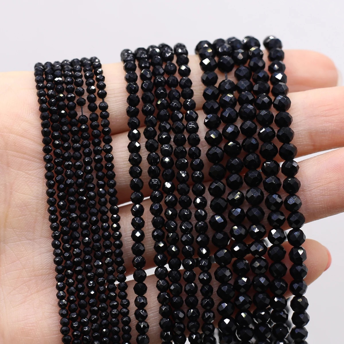 2/3/4mm Natural Stone Black Agate Spacer Beads Round Faceted Beads for Jewelry Making Supplies DIY Necklace Bracelet Accessories