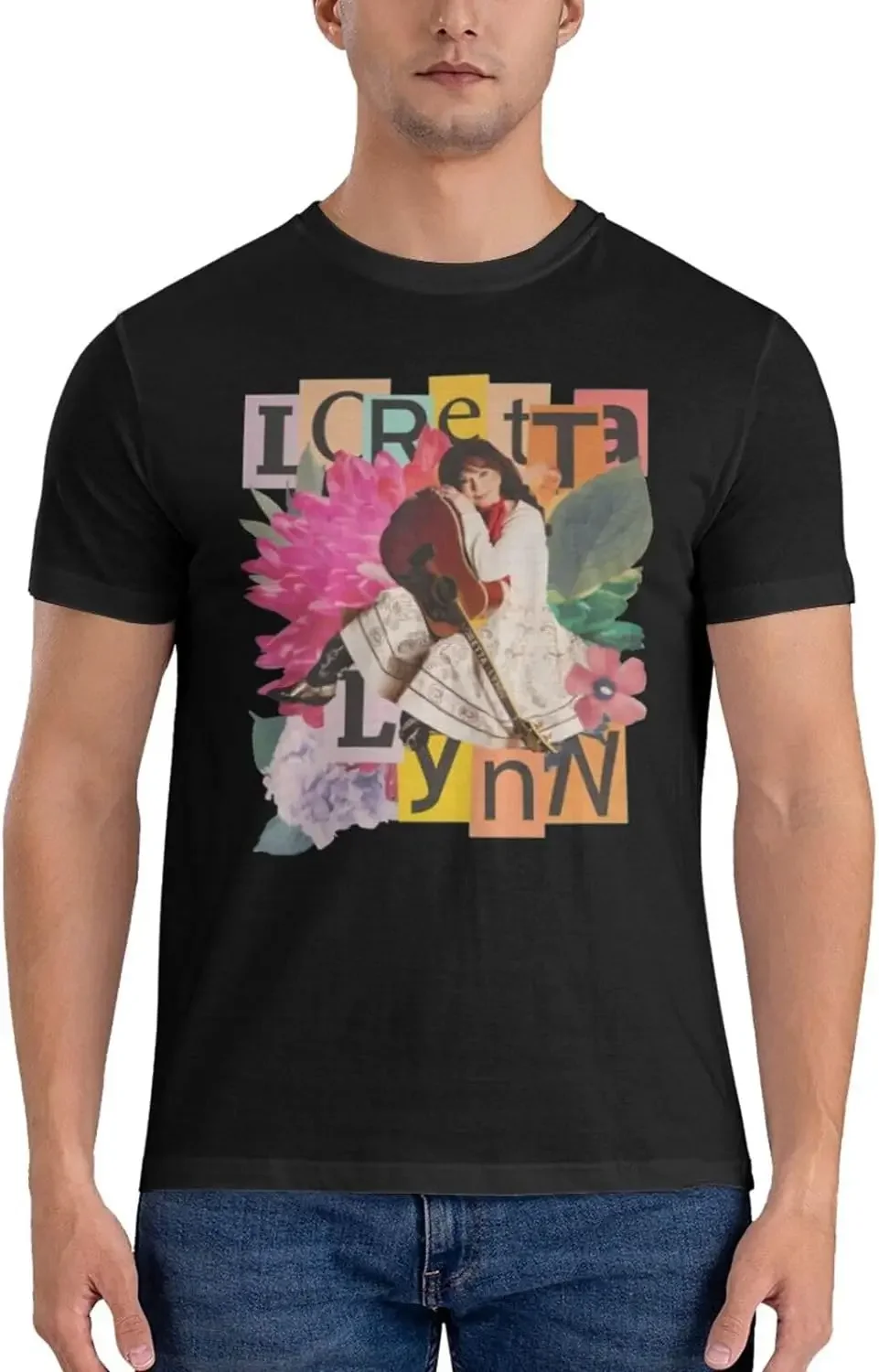Loretta Music Lynn Shirt for Man Fashion Novelty Graphic Short Sleeve Tshirt Crew Neck Cotton Tee Tops Black