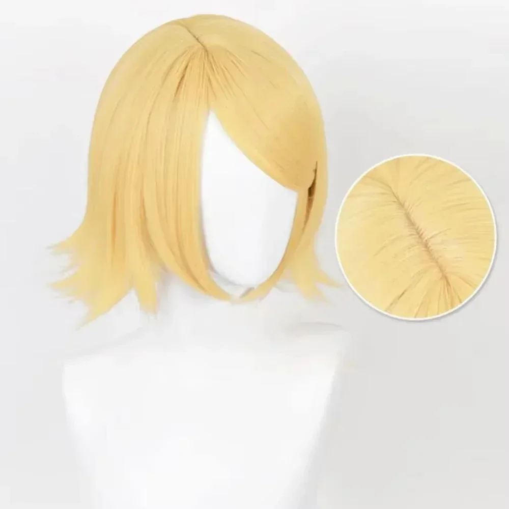 Picture 5: 2026 New High Quality Rin Len Cosplay Wig Short Light Golden Women Man Heat Resistant Synthetic Hair Anime Wigs + Hairnet