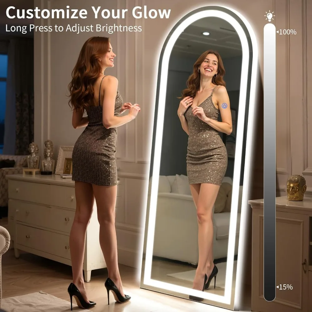 LED-beleuchteter Ganzkörperspiegel mit Dimmung und 3 Farboptionen, 68 x 26 hoher Spiegel für die Ganzkörperbetrachtung