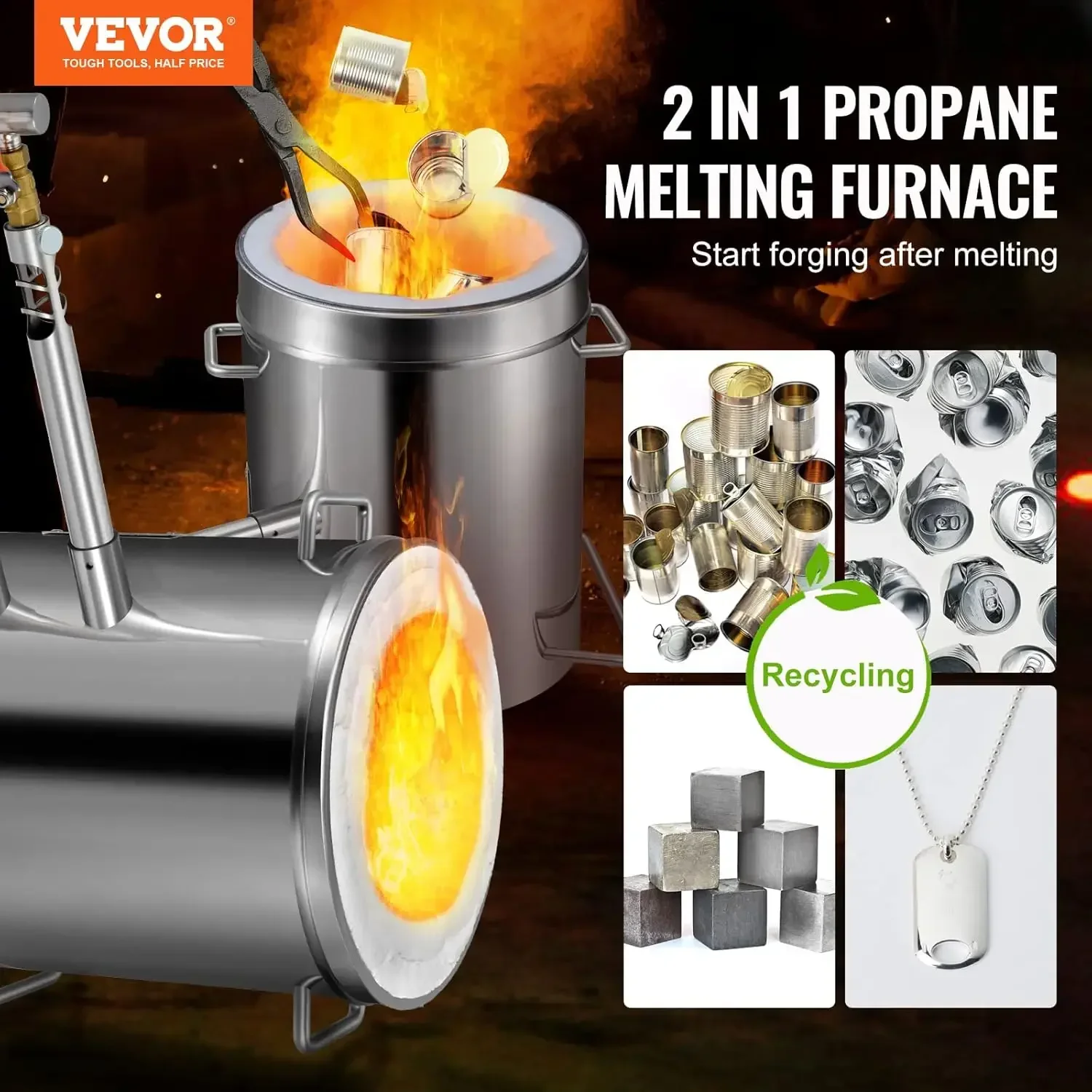 Propane Melting Furnace Kit Large Capacity Foundry Home,Blacksmithing Forge with Crucible & Tongs Kiln,Stainless Steel Smelter