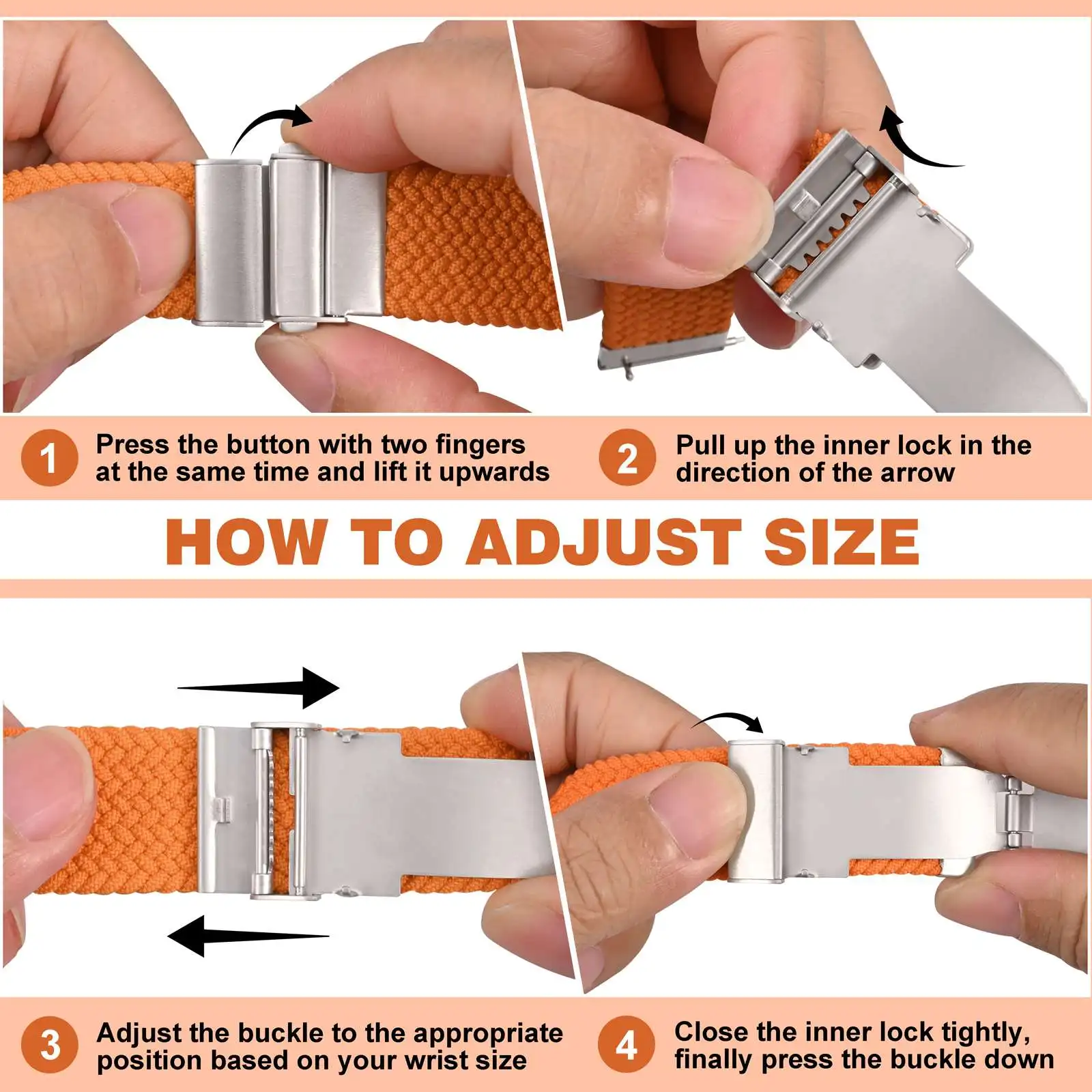 ANBEER Two-Stage Braided Nylon Strap 18mm 20mm 22mm, Quick-Release Watch Band Press Stainless Steel Buckle