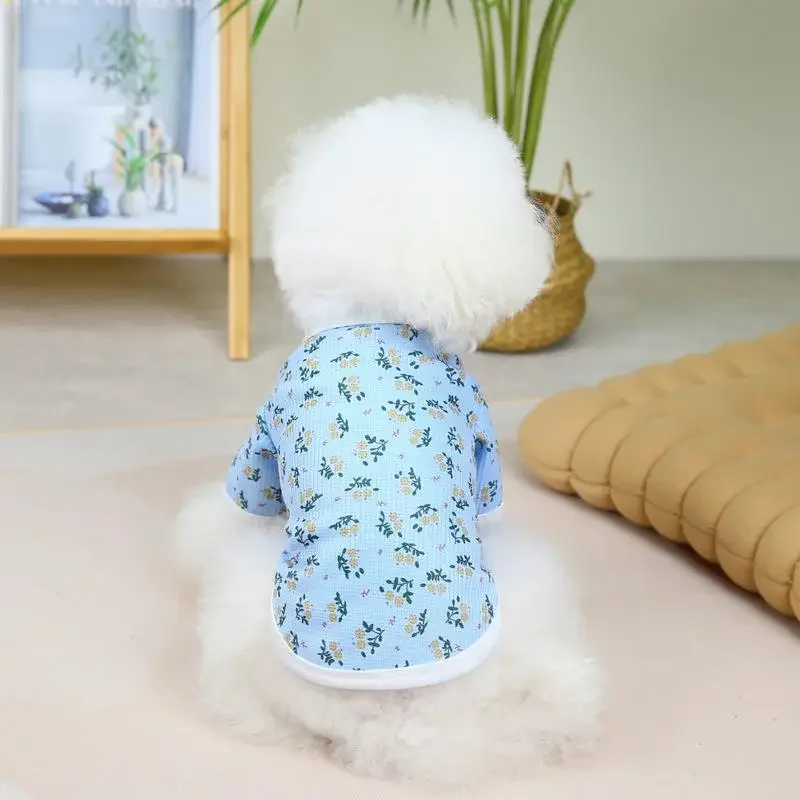 INS Pet Floral Cardigan Dog Clothing Autumn Floral Puppy Clothes Teddy Bichon Dog Cat T-shirt Cardigan Pet Clothes Dog Coat