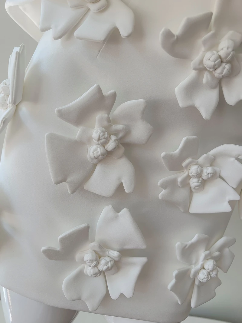 طقم أنيق مع توب قصير مزين بالدانتيل وتنورة فقاعية نصفية مع نقش زهري بارز، زي نسائي من قطعتين عصري وجذاب #5