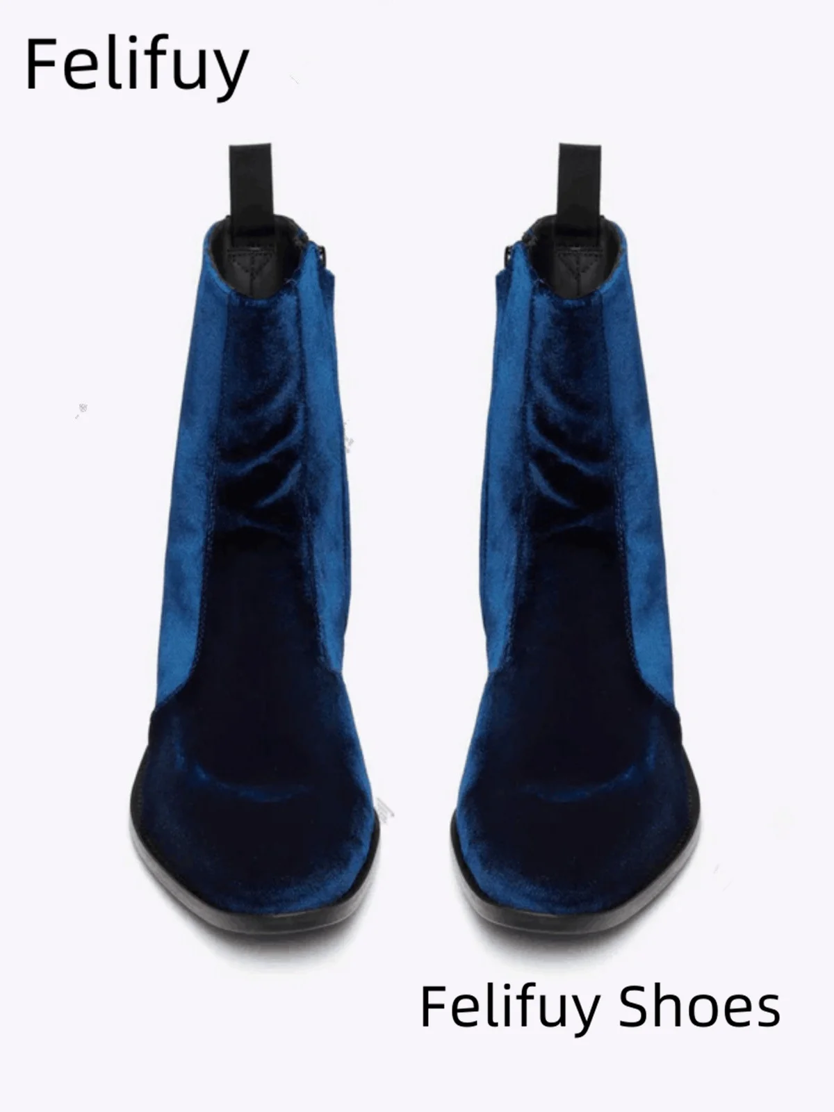 Blue Men Chelsea Boots Genuine Leather Velvet High Boots Low-heeled Pointed Toe Fashion All-match Single Men Shoes casual boots 