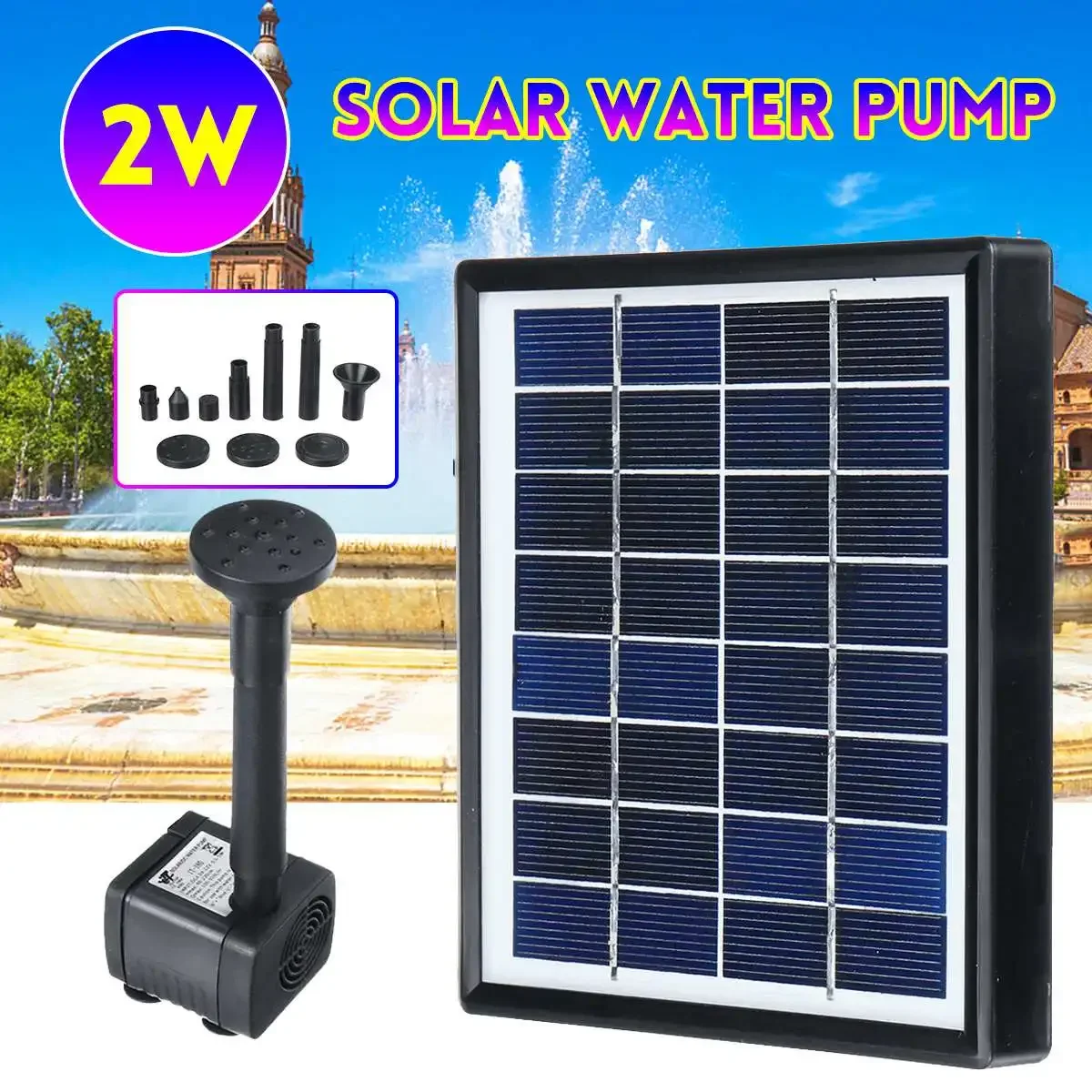 For Birdbath Pool Pond 2W 300L/H Mini Solar Power Panel Water Pump Home Garden Decoration Outdoor Landscape Floating Fountain