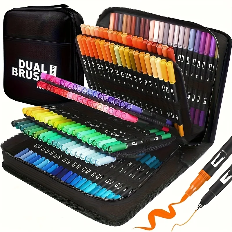Rotuladores de acuarela vibrantes de doble punta: juego de arte para dibujar y manualidades, cuerpos de plástico duraderos, regalo de Navidad