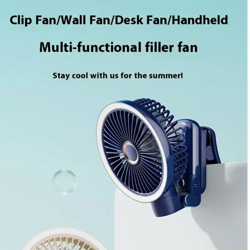 

D0AB Foldable Clip On Fan with LED Night Light Rechargeable Battery 3 Speeds for Desk