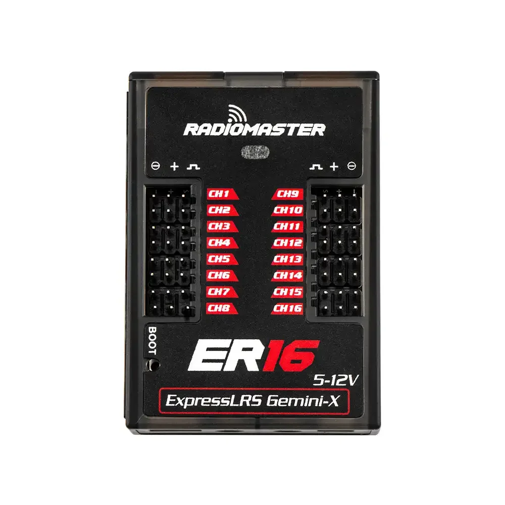 RadioMaster ER16 ELRS PWM Receiver, Dual-Band GEMINI & GEMINI-X, 16 PWM CH, Dual Isolated XT30 Redundant Power, 100mW Telemetry