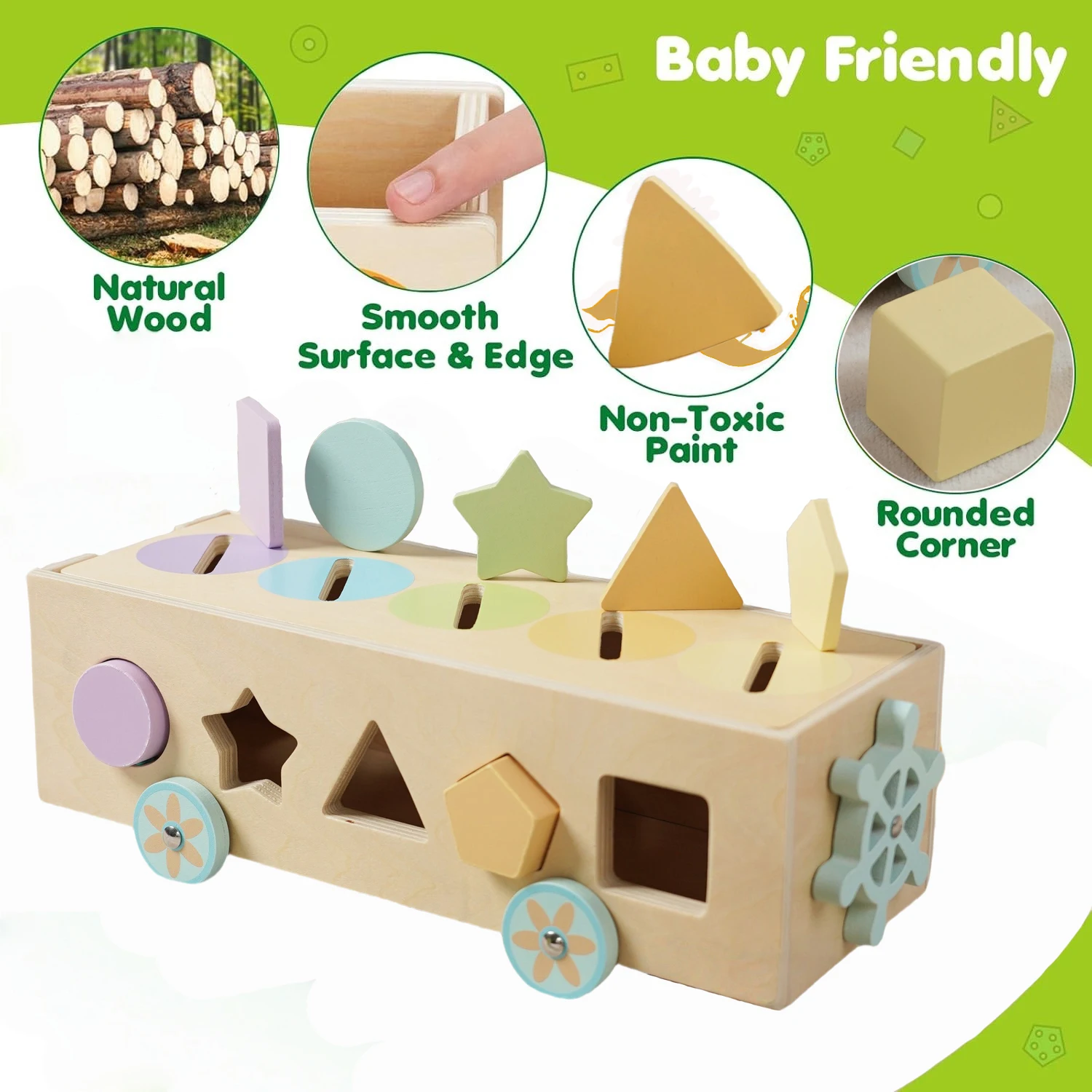 Montessori Toys Color&Shape Sorting Learning Matching Box forToddlers，Wooden Early Learning Toys， Ideal Christmas, Birthday Gift