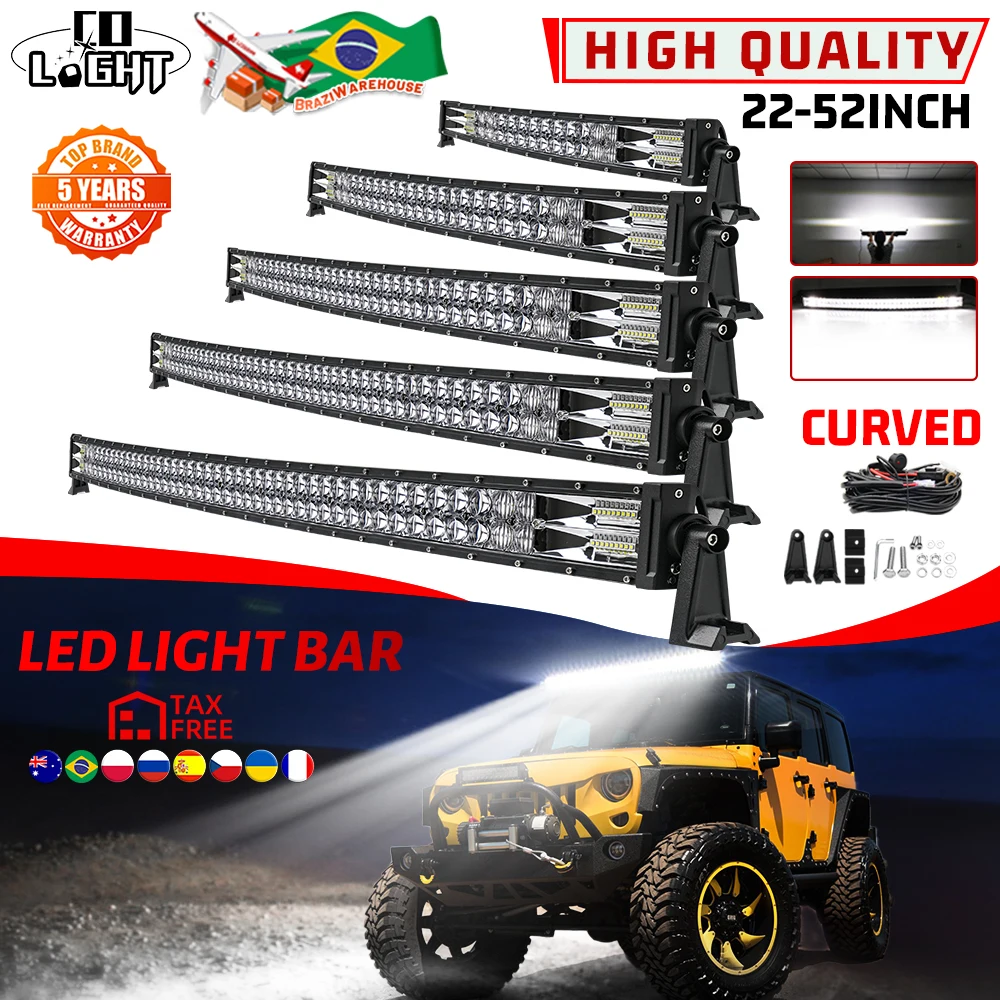 CO LIGHT 2-Rows Led Light Bar Curved 52inch Led Work Light Spot Flood Combo Led Bar for Truck Driving Boat ATV SUV Car 12V 24V